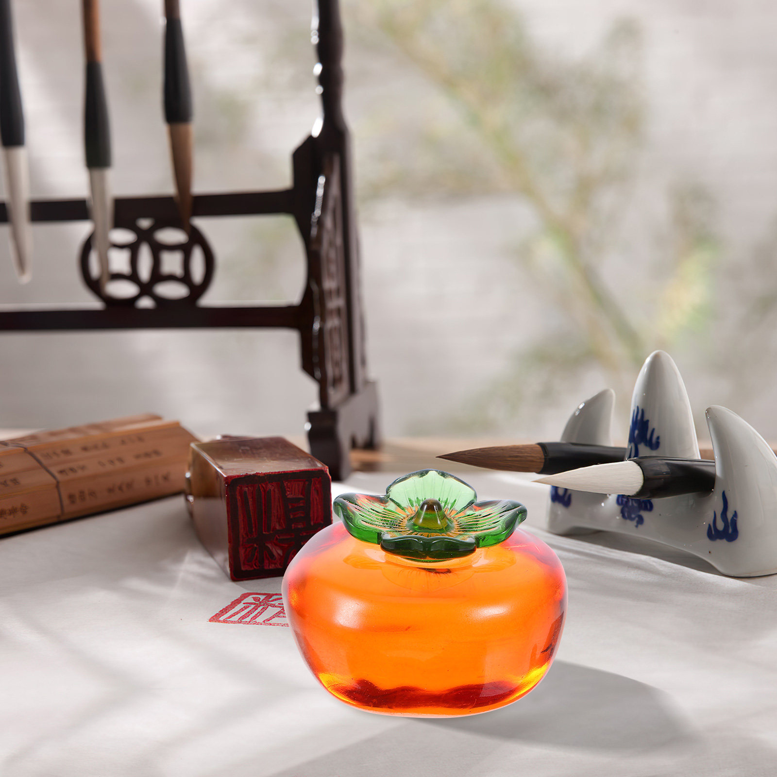 Paper Weight Crystal - 2Pcs Detailed Persimmon Shaped Crystal Paperweight