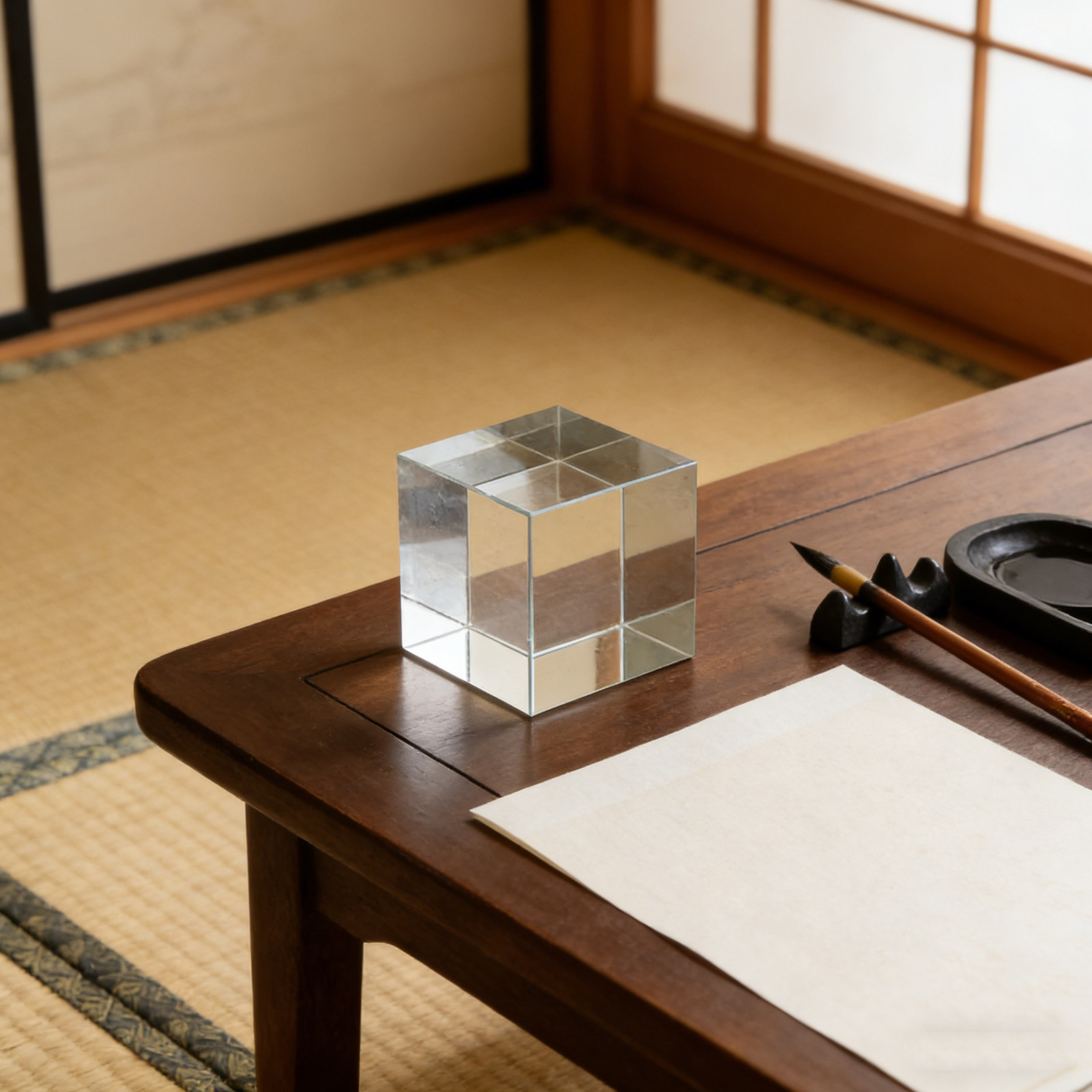 Paper Weight Crystal - Heavy Clear Square Crystal Paperweight Polished